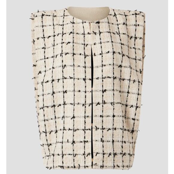 English Factory White Black Tweed Vest Boulce XL Boxy Oversized Designer $210 - Picture 5 of 10